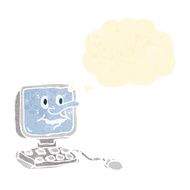 retro cartoon computer with thought bubble