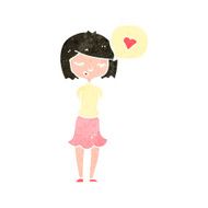 retro cartoon girl in love with speech bubble