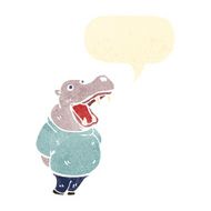 retro cartoon talking hippo