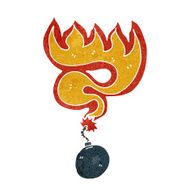 retro cartoon bomb symbol with burning fuse