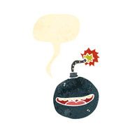 retro cartoon bomb character with speech bubble N2