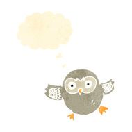 retro cartoon little owl with thought bubble