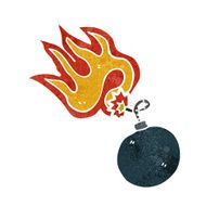 retro cartoon bomb symbol with burning fuse N2