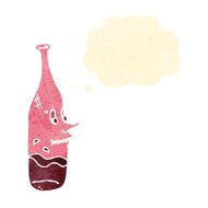 retro cartoon red wine bottle with drunk expression