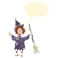 retro cartoon witch with broom