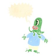 retro cartoon alien space monster with speech bubble
