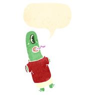 retro cartoon alien space monster with speech bubble N2