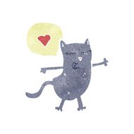 retro cartoon cat with love heart N2