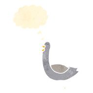 cartoon pigeon with thought bubble