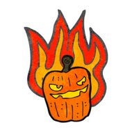 retro cartoon burning halloween pumpkin