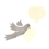 retro cartoon pigeon carrying letter