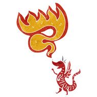 retro cartoon fire breathing dragon