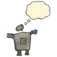 cartoon robot with thought bubble N209