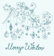Christmas background with cute decorations and floral elements