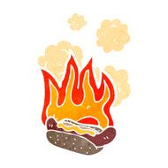 burning hotdog retro cartoon