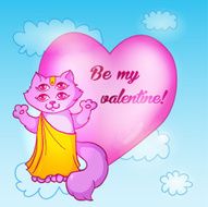 Valentines day card Cute cartoon cat with big pink heart