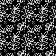 Black and white floral Seamless Pattern