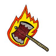 cartoon flaming axe N13