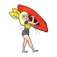 cartoon woman carrying canoe N11