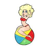 Cartoon Pin Up Girl Sitting On Ball N13