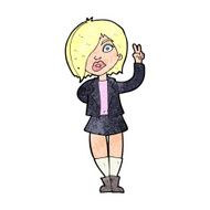 cartoon cool girl giving peace sign N13