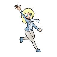 cartoon woman waving dressed for winter N13