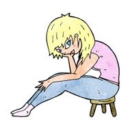 cartoon woman sitting on small stool N13