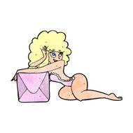 cartoon pin up woman with box N13