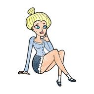 cartoon attractive woman sitting thinking N11