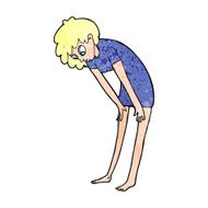 cartoon woman looking at her feet N12