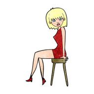 cartoon woman sitting on stool N25
