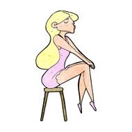 cartoon woman sitting on stool N26