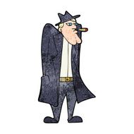 cartoon man in hat and trench coat N11