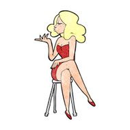 cartoon woman sitting on bar stool N25