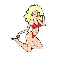 cartoon woman in underwear looking thoughtful N12