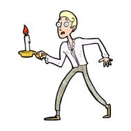 cartoon frightened man walking with candlestick N11