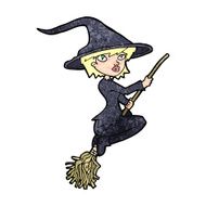 cartoon witch riding broomstick N25