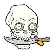 cartoon pirate skull with knife in teeth N12
