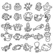 hand draw aquarium fish icons set N2