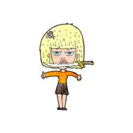 cartoon woman with knife between teeth N50
