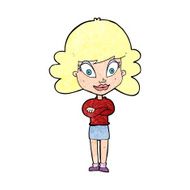 cartoon happy woman with folded arms N23