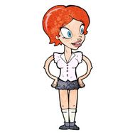 cartoon happy woman in short skirt N12