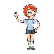 cartoon waving woman N177