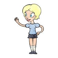 cartoon waving woman N179
