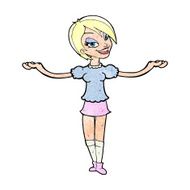 cartoon woman making open arm gesture N12