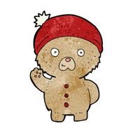 cartoon waving teddy bear in winter hat N4