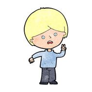 cartoon unhappy boy giving peace sign N12