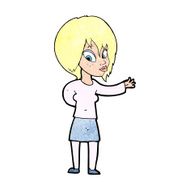 cartoon woman making welcome gesture N13