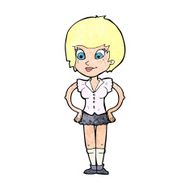cartoon pretty woman with hands on hips N25