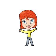 cartoon happy woman waving arms N14